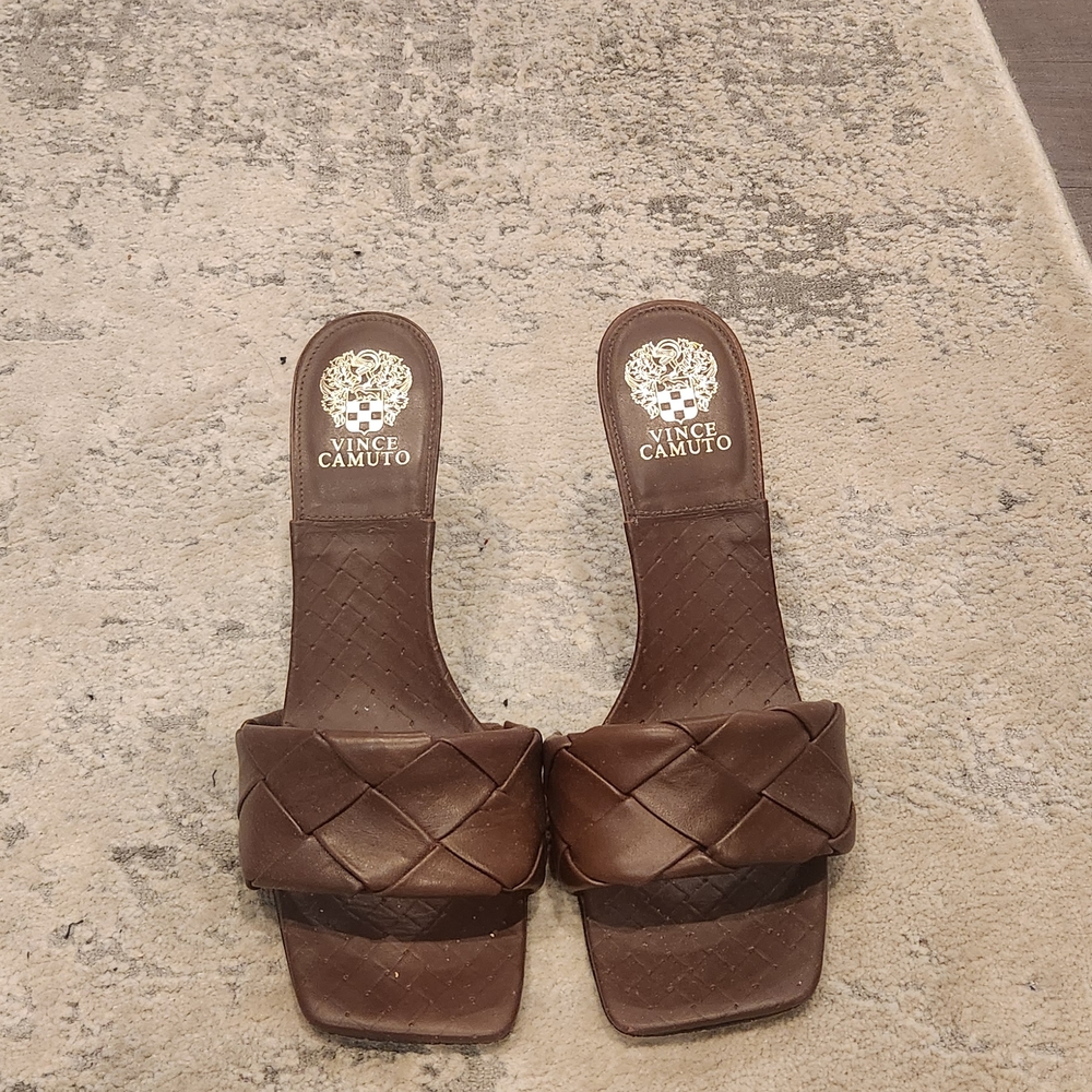 Vince Camuto Chocolate Woven Slide Sandals
